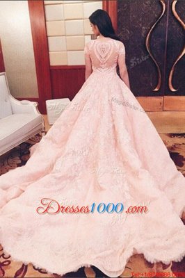 With Train Pink Prom Gown Sweetheart Short Sleeves Sweep Train Zipper