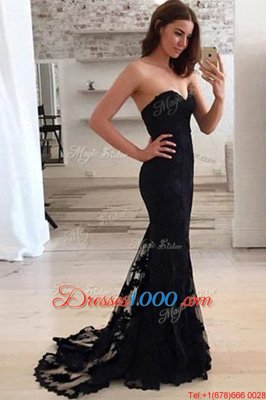 Mermaid Sweetheart Sleeveless Lace Prom Party Dress Lace Sweep Train Zipper