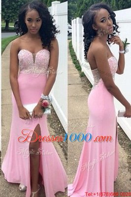 Mermaid Sweetheart Sleeveless Backless Homecoming Gowns Rose Pink Chiffon