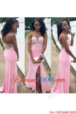 Mermaid Sweetheart Sleeveless Backless Homecoming Gowns Rose Pink Chiffon