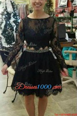 Scoop Knee Length Backless Prom Gown Black and In for Prom and Party with Lace