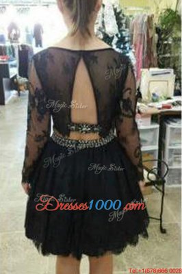 Scoop Knee Length Backless Prom Gown Black and In for Prom and Party with Lace