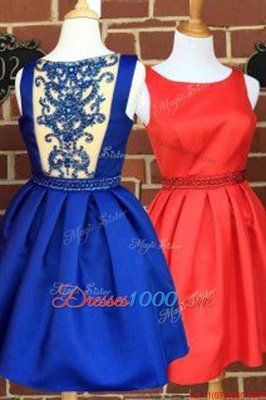 Free and Easy A-line Prom Dresses Royal Blue Bateau Satin Sleeveless Knee Length Side Zipper