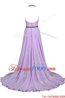 Top Selling Chiffon and Lace Halter Top Sleeveless Zipper Beading Homecoming Dress in Navy Blue