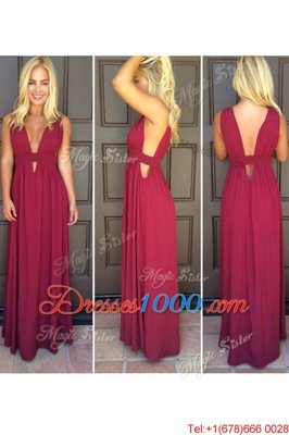 Gorgeous Burgundy Sleeveless Floor Length Ruching Side Zipper Dress for Prom