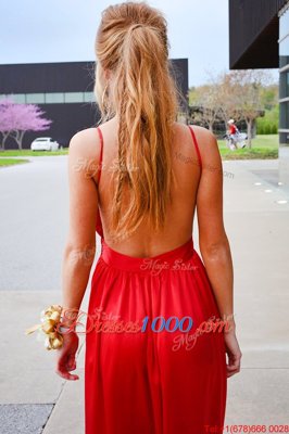 Best Selling Red Chiffon Backless Junior Homecoming Dress Sleeveless Floor Length Ruching