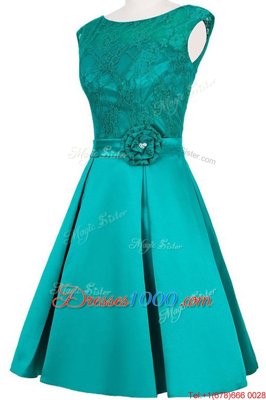 Lace Knee Length Teal Cocktail Dresses Scoop Cap Sleeves Zipper