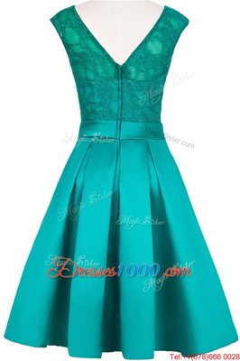 Lace Knee Length Teal Cocktail Dresses Scoop Cap Sleeves Zipper