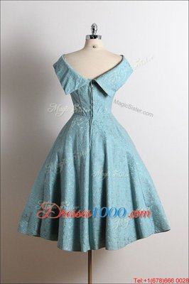 Blue Lace Zipper Scoop Sleeveless Knee Length Homecoming Dress Ruching