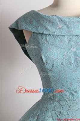 Blue Lace Zipper Scoop Sleeveless Knee Length Homecoming Dress Ruching