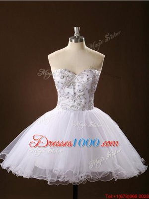 Eye-catching White Zipper Sweetheart Sashes|ribbons Prom Party Dress Tulle Sleeveless