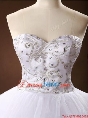 Eye-catching White Zipper Sweetheart Sashes|ribbons Prom Party Dress Tulle Sleeveless