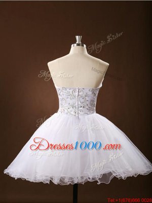 Eye-catching White Zipper Sweetheart Sashes|ribbons Prom Party Dress Tulle Sleeveless