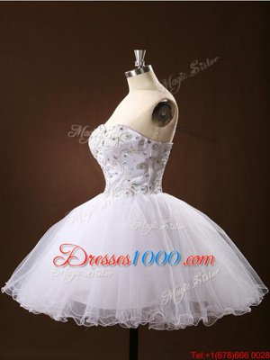 Eye-catching White Zipper Sweetheart Sashes|ribbons Prom Party Dress Tulle Sleeveless