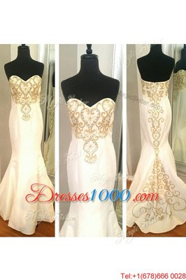Mermaid White Prom Dresses Prom and Party and For with Beading and Appliques Sweetheart Sleeveless Zipper