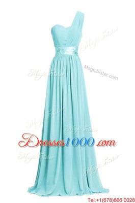 Black Column/Sheath Chiffon One Shoulder Sleeveless Ruching and Belt Floor Length Zipper Homecoming Dress
