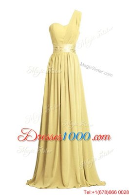 Black Column/Sheath Chiffon One Shoulder Sleeveless Ruching and Belt Floor Length Zipper Homecoming Dress