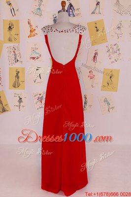 Smart Red V-neck Neckline Beading Evening Dress Sleeveless Backless