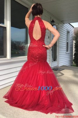 Spectacular Mermaid Red Sleeveless Sequins Floor Length Pageant Dresses