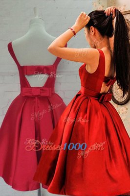 High Class Red Dress for Prom Prom and Party and For with Bowknot Bateau Sleeveless Backless