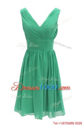 Glittering Ruching Homecoming Gowns Green Zipper Sleeveless Knee Length