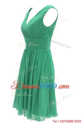 Glittering Ruching Homecoming Gowns Green Zipper Sleeveless Knee Length
