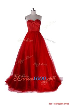 Free and Easy Sleeveless Sweep Train Zipper With Train Ruching Prom Party Dress