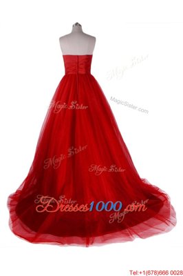 Free and Easy Sleeveless Sweep Train Zipper With Train Ruching Prom Party Dress