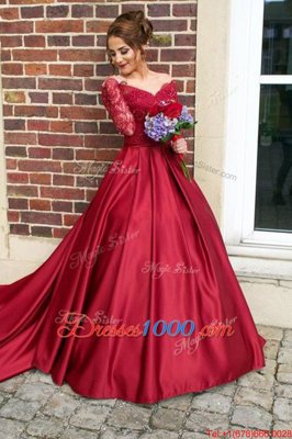 Off the Shoulder With Train Zipper Burgundy and In for Prom with Appliques Sweep Train