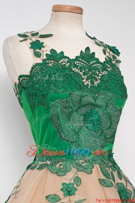 Beauteous Scalloped Sleeveless Tulle Evening Dress Embroidery Zipper