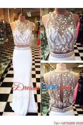 Adorable White Empire Scoop Sleeveless Chiffon Floor Length Zipper Beading and Appliques Homecoming Dress Online