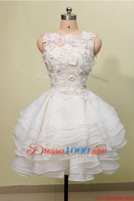 Scoop Sleeveless Evening Dress Knee Length Lace White Organza and Lace