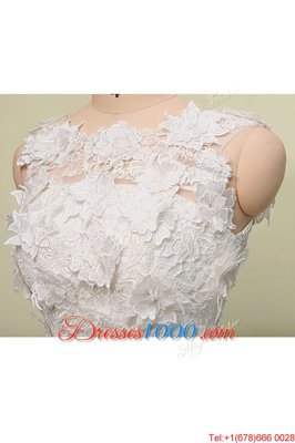 Scoop Sleeveless Evening Dress Knee Length Lace White Organza and Lace