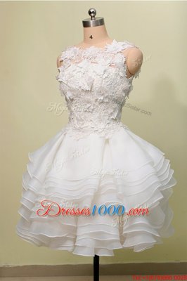 Scoop Sleeveless Evening Dress Knee Length Lace White Organza and Lace