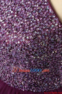 Tulle Halter Top Sleeveless Zipper Sequins Dress for Prom in Purple