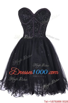 Unique Knee Length Criss Cross Prom Gown Black and In for Prom and Party with Sequins