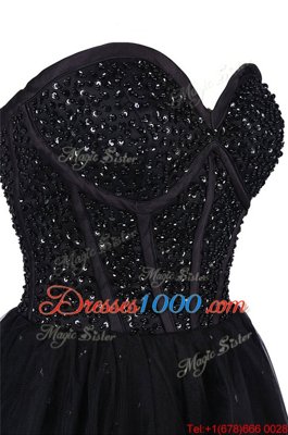 Unique Knee Length Criss Cross Prom Gown Black and In for Prom and Party with Sequins