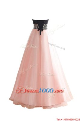 Sophisticated Pink And Black Organza Lace Up Evening Dress Sleeveless Floor Length Beading