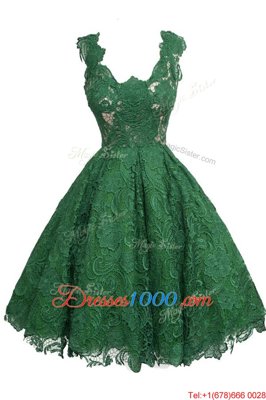 Glorious Scoop Sleeveless Zipper Prom Dresses Dark Green Lace