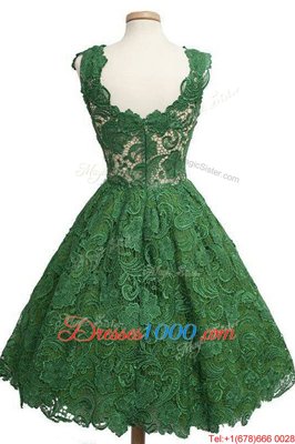 Glorious Scoop Sleeveless Zipper Prom Dresses Dark Green Lace