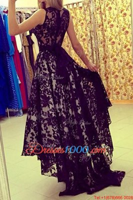 New Style Scoop Black Sleeveless Asymmetrical Lace Zipper Cocktail Dresses