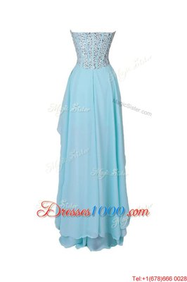 New Arrival Blue Chiffon Zipper Prom Dress Sleeveless High Low Beading
