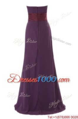 Modern Purple Sleeveless Floor Length Ruffles Zipper Prom Dress