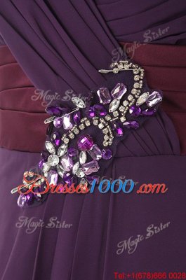 Modern Purple Sleeveless Floor Length Ruffles Zipper Prom Dress