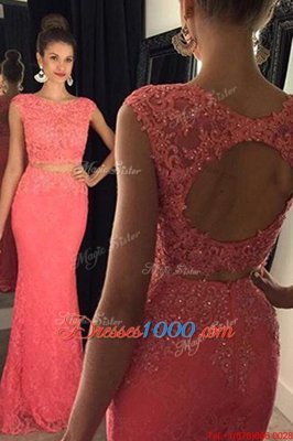 Colorful Mermaid Lace Sleeveless With Train Evening Dress Sweep Train and Beading and Appliques