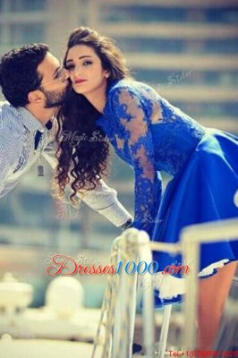 Mini Length Zipper Prom Dresses Royal Blue and In for Prom and Party with Lace
