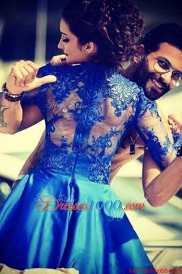 Mini Length Zipper Prom Dresses Royal Blue and In for Prom and Party with Lace