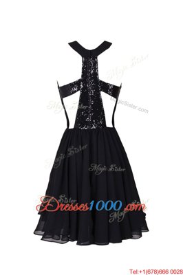 Edgy Black Evening Dress Prom and Party and For with Sequins Scoop Sleeveless Criss Cross