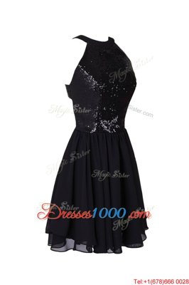 Edgy Black Evening Dress Prom and Party and For with Sequins Scoop Sleeveless Criss Cross