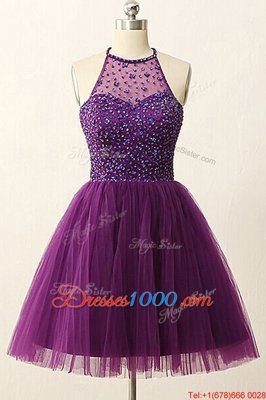 Elegant Scoop Mini Length Zipper Evening Dress Purple and In for Prom and Party with Sequins